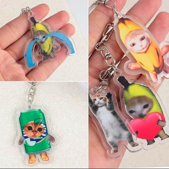 Key Chains - Kitty Cat Kawaii Banana Meme Bag Charms  - Set of 11 - Picture 2 of 7